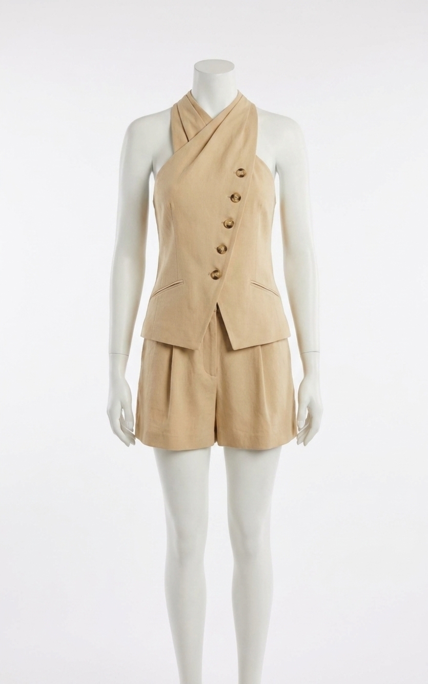 NEW VERONICA BEARD pacey halter vest top in stone khaki